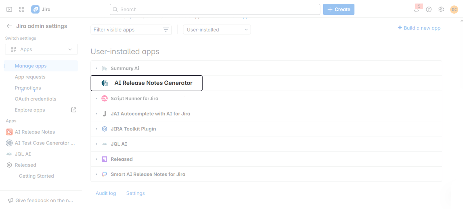 The app appears in your installed apps list and integrates smoothly within the Jira admin dashboard for immediate use.