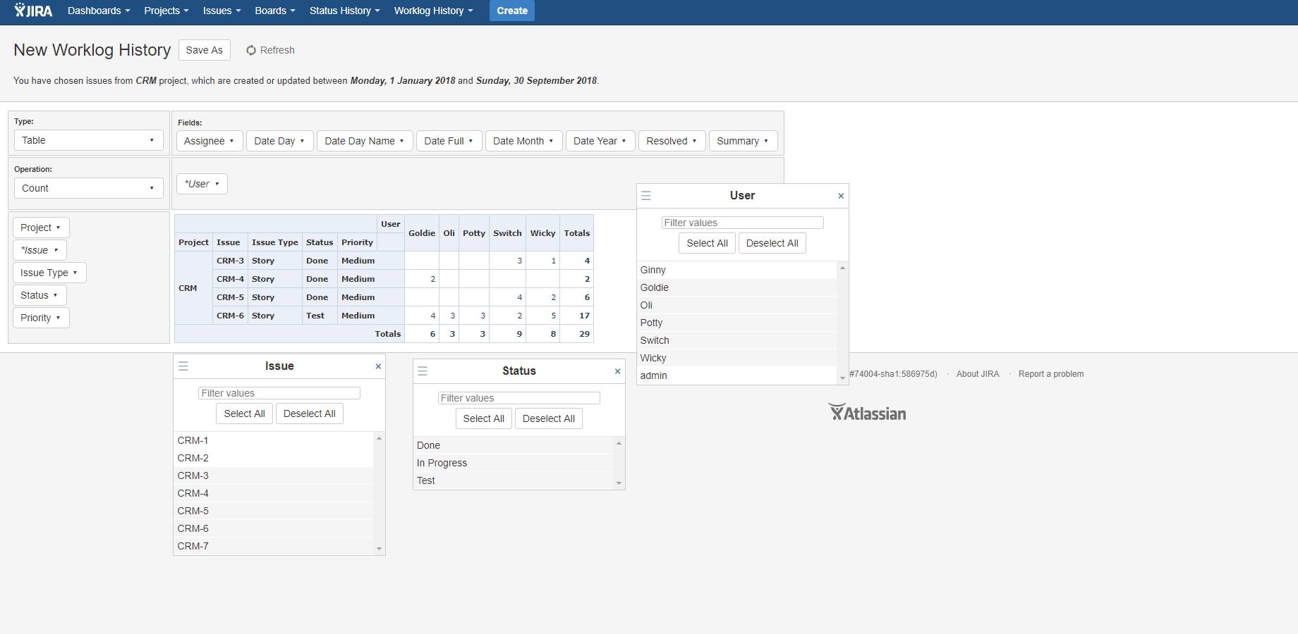 Use the Worklog viewer to analyze the entered hours within the project