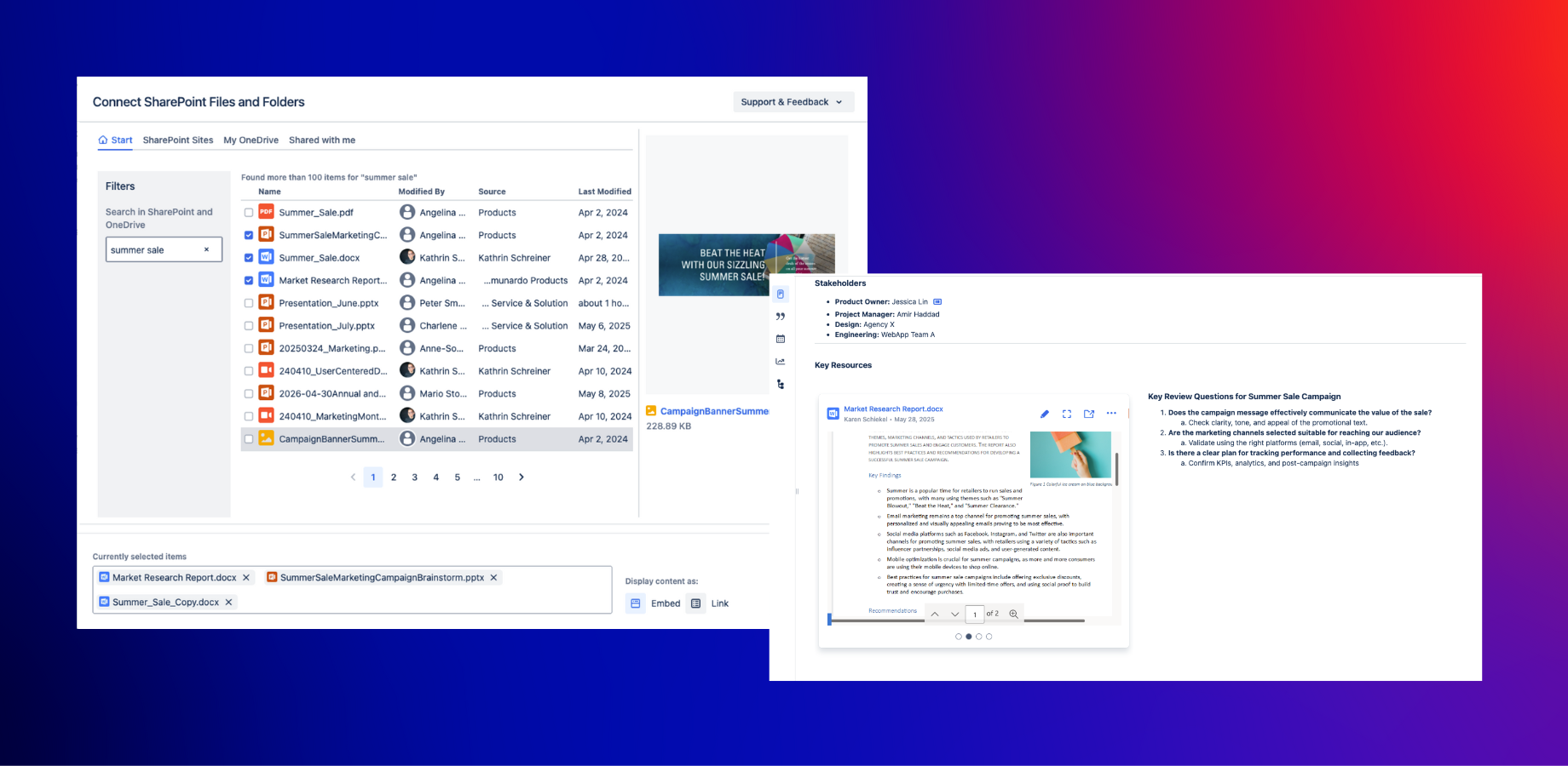 Instantly share and publish SharePoint documents within document libraries or as preview in Confluence