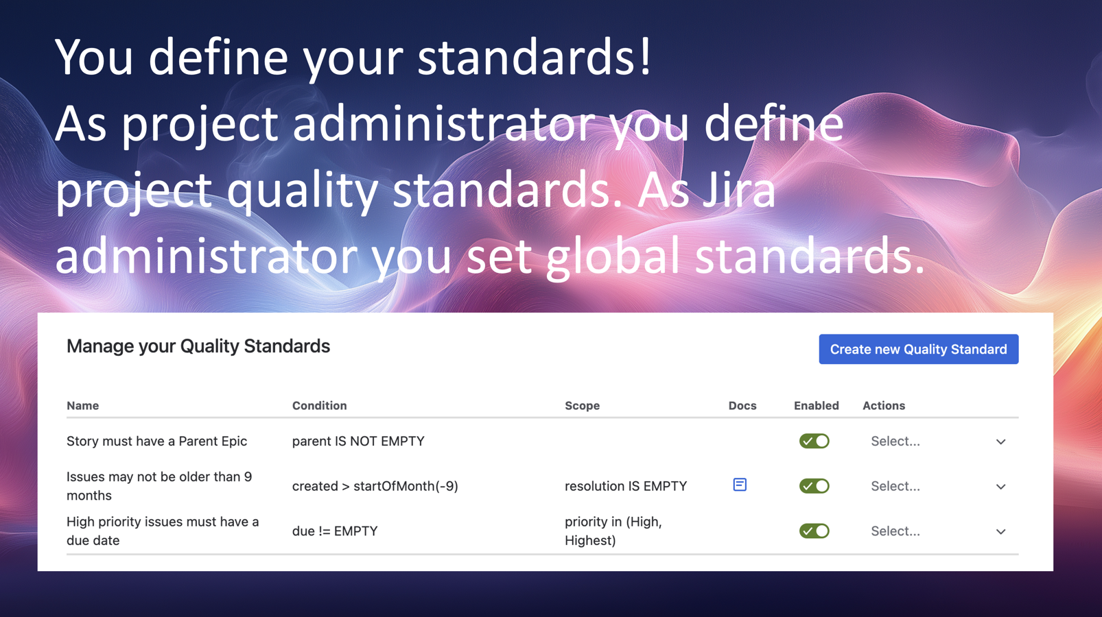 You define the standards!