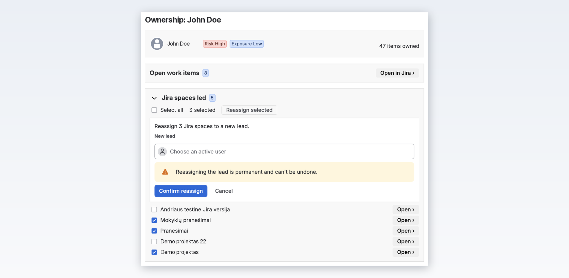 View details for a departed user.