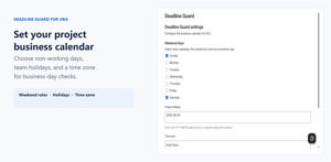 Project Settings defines weekend days, project holidays, and the calendar time zone.