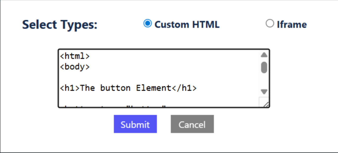 Embed custom HTML content