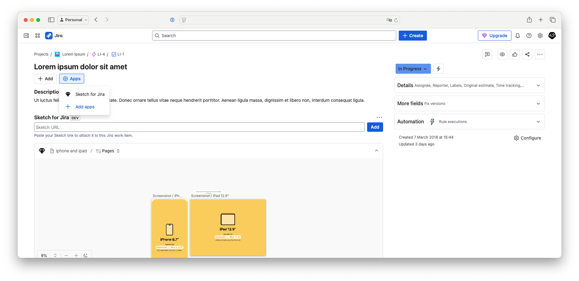 ​By sharing Sketch designs, your team is always on the same page. Add the Sketch URL and save it on an Issue so everyone can see how designs are progressing.