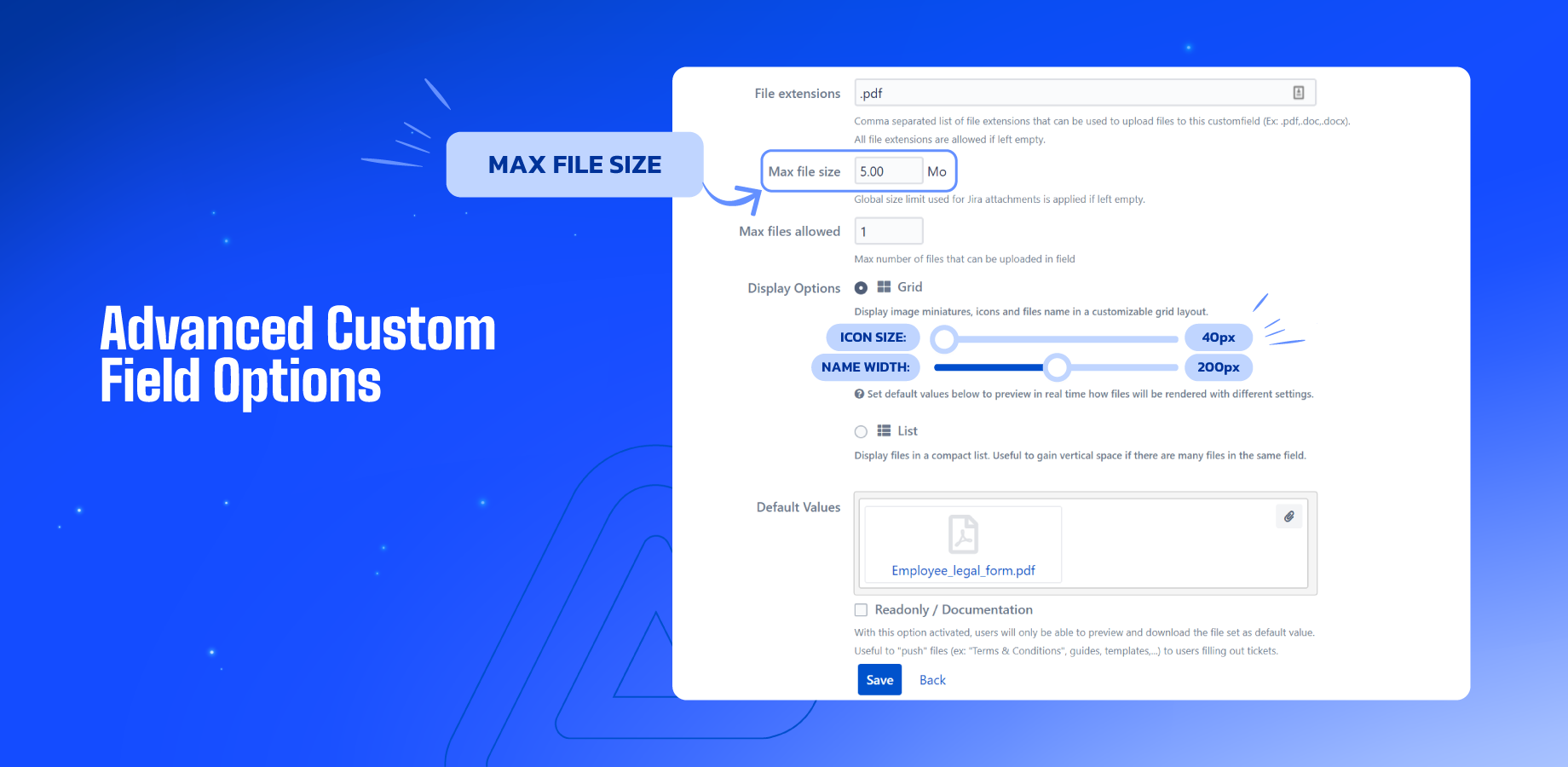Plenty of options for each of your custom fields, easy to configure