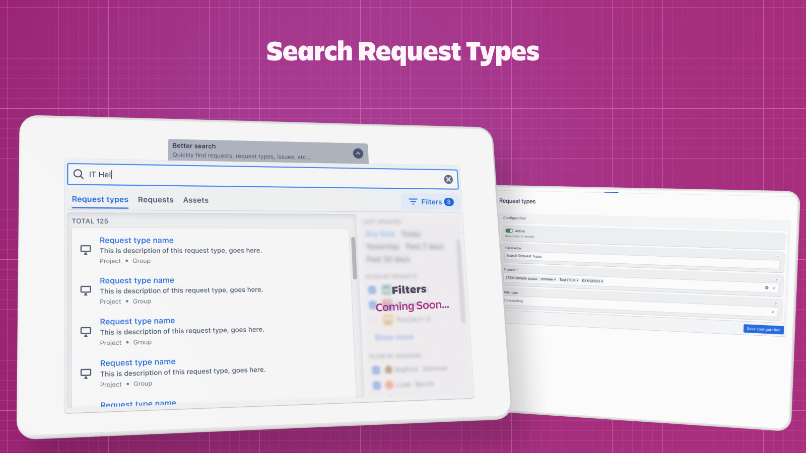 Search request types and registered issues on the Customer Portal via a request search field. ​Automatically copy search results into the Summary field, to make issues searchable in the Customer Portal.