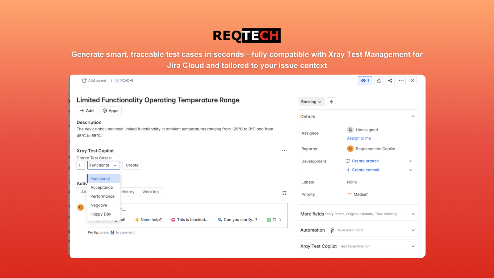 Test Copilot in action: Instantly generate smart, traceable test cases from Jira issues—tailored for Xray.