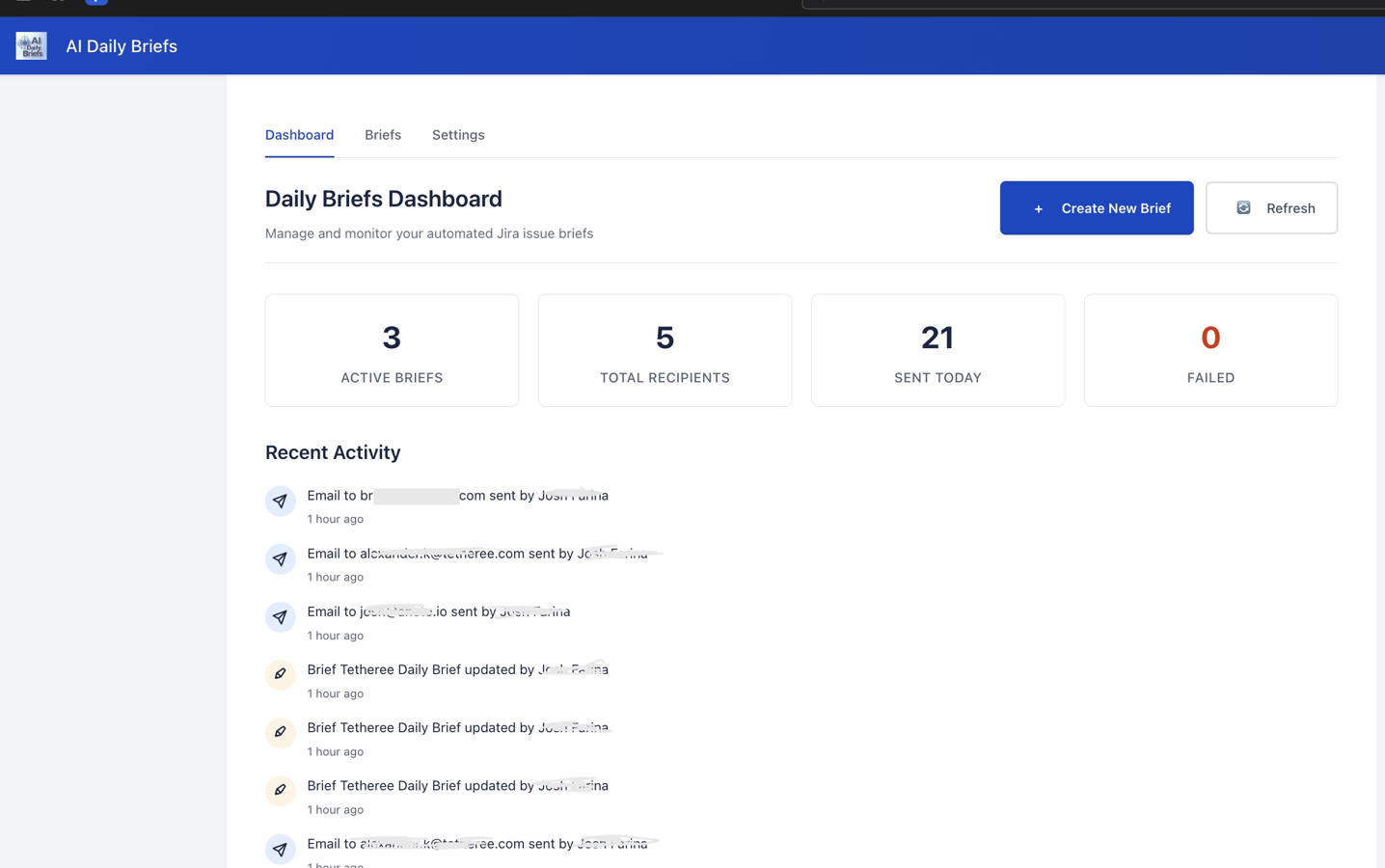 Monitor all your briefs, track delivery status, and manage recipients