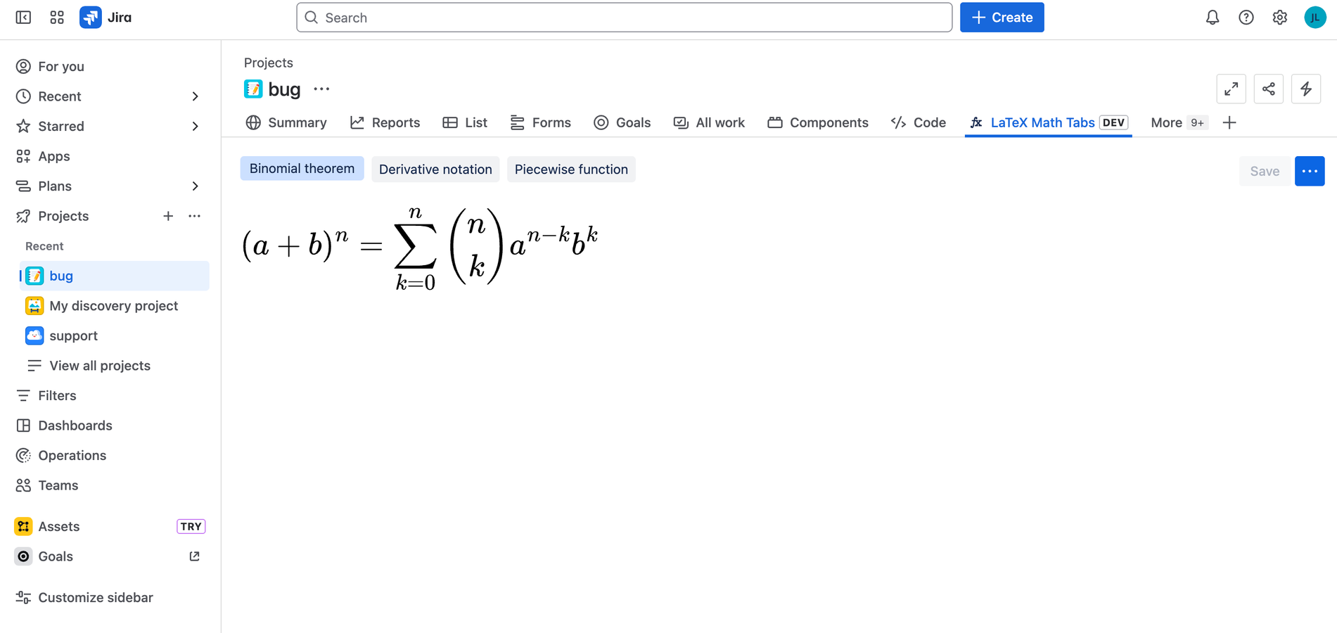 Render LaTeX math equations directly inside Jira tabs
