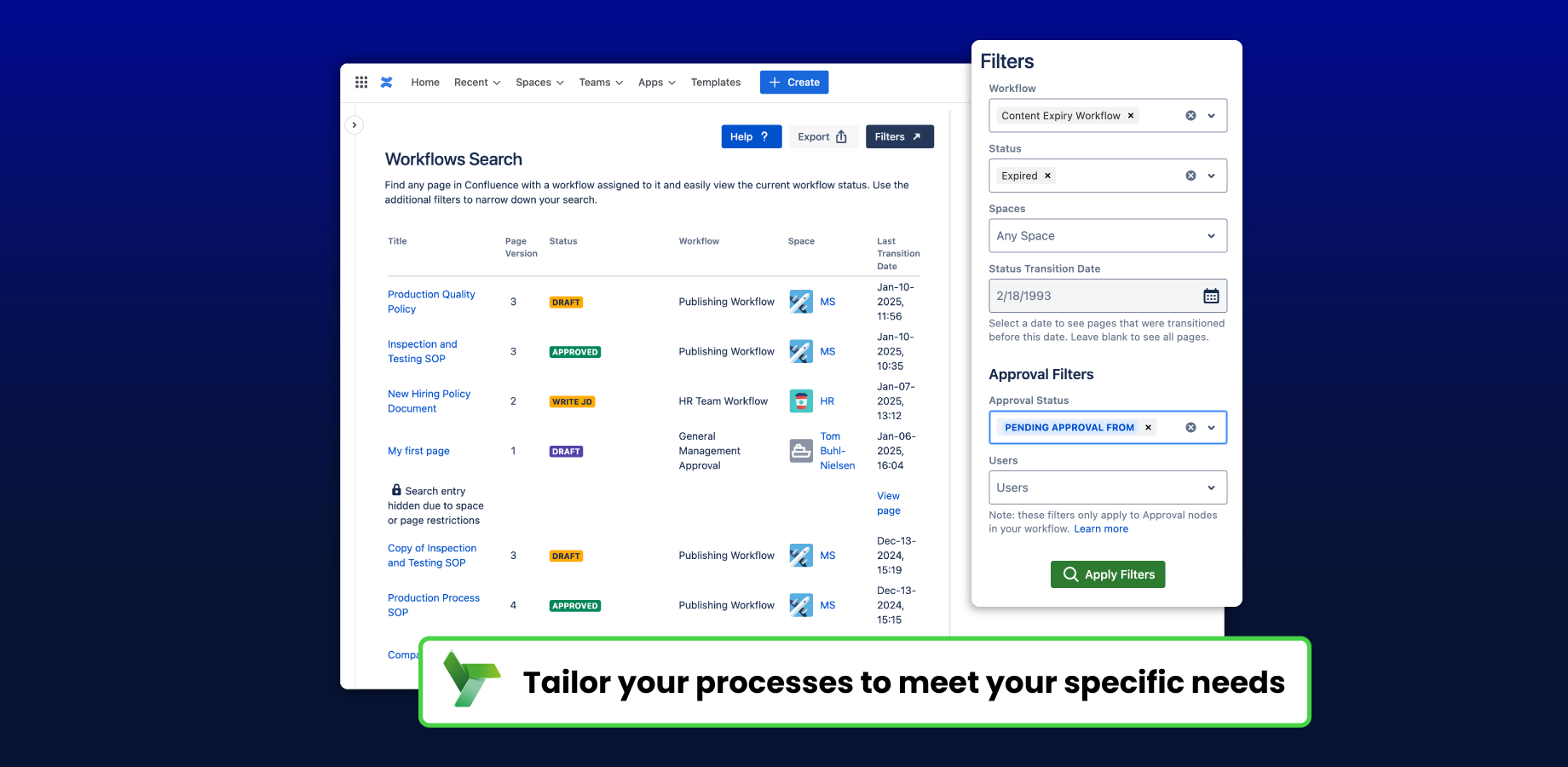 Global workflow search function, bulk apply workflows, multiple workflows per page, for all types of teams. Account for every change with major & minor versions of official pages, e-signatures and MFA/2FA.