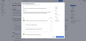 Review AI-generated test cases in Step-by-Step format with structured test steps and expected results.