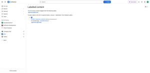 A Confluence search on the label Signdesk keeps in sync — the approval state outside our panel.