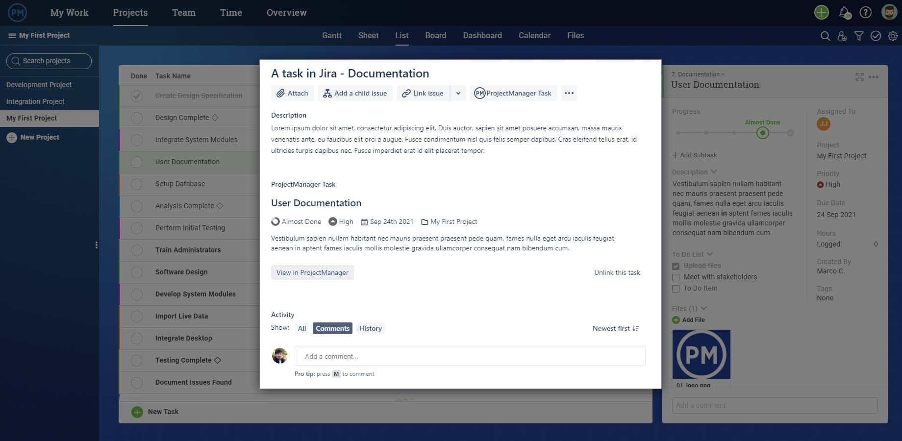 Update PM Tasks & data updates dynamically in JIRA