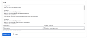AI Scrum Assistant generates structured test scenarios from the story context and gives teams a fast path to add them to the issue or copy them for QA review.
