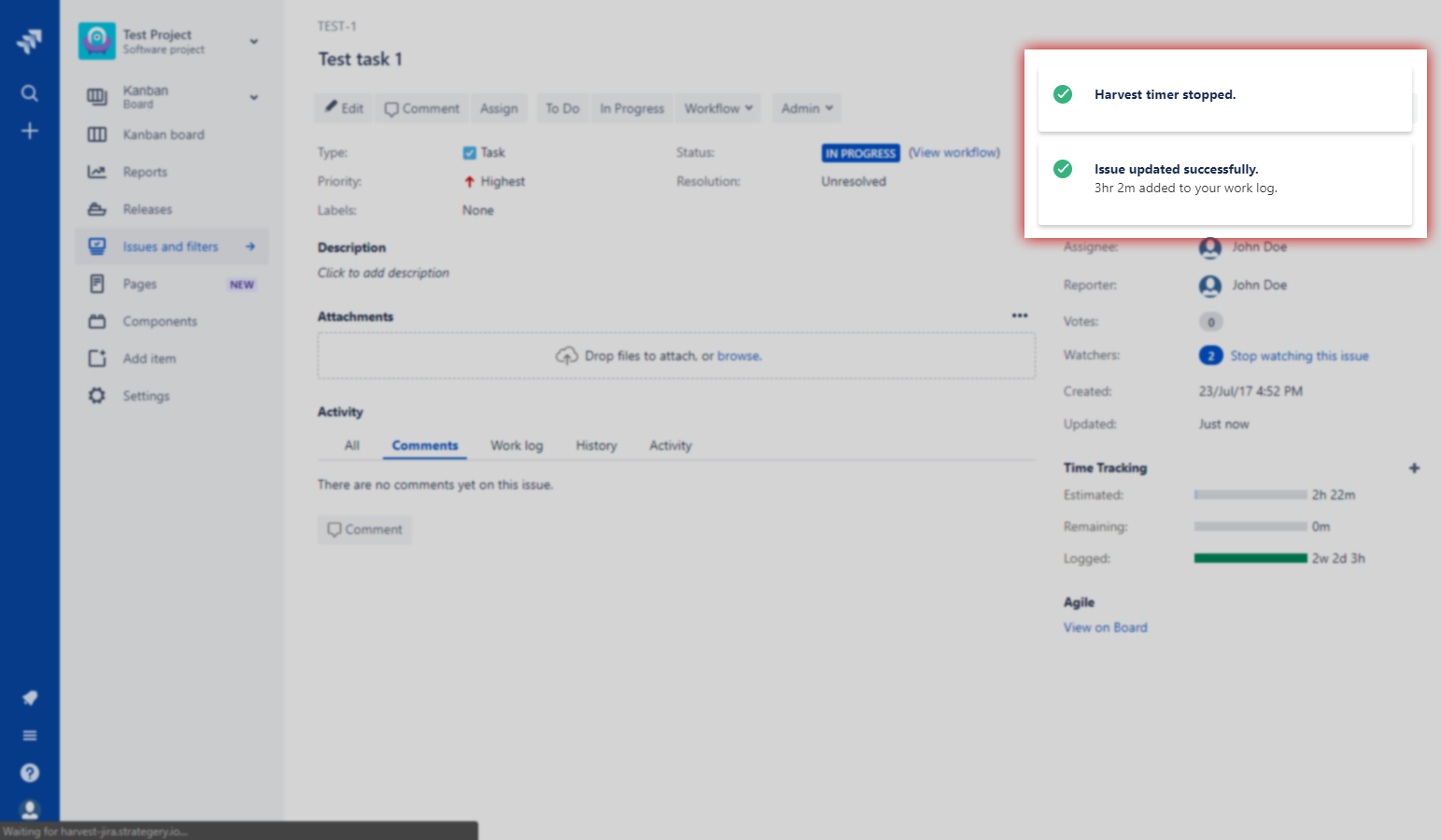 Your Jira worklogs will be updated automatically whenever you start/stop the timer from Jira!