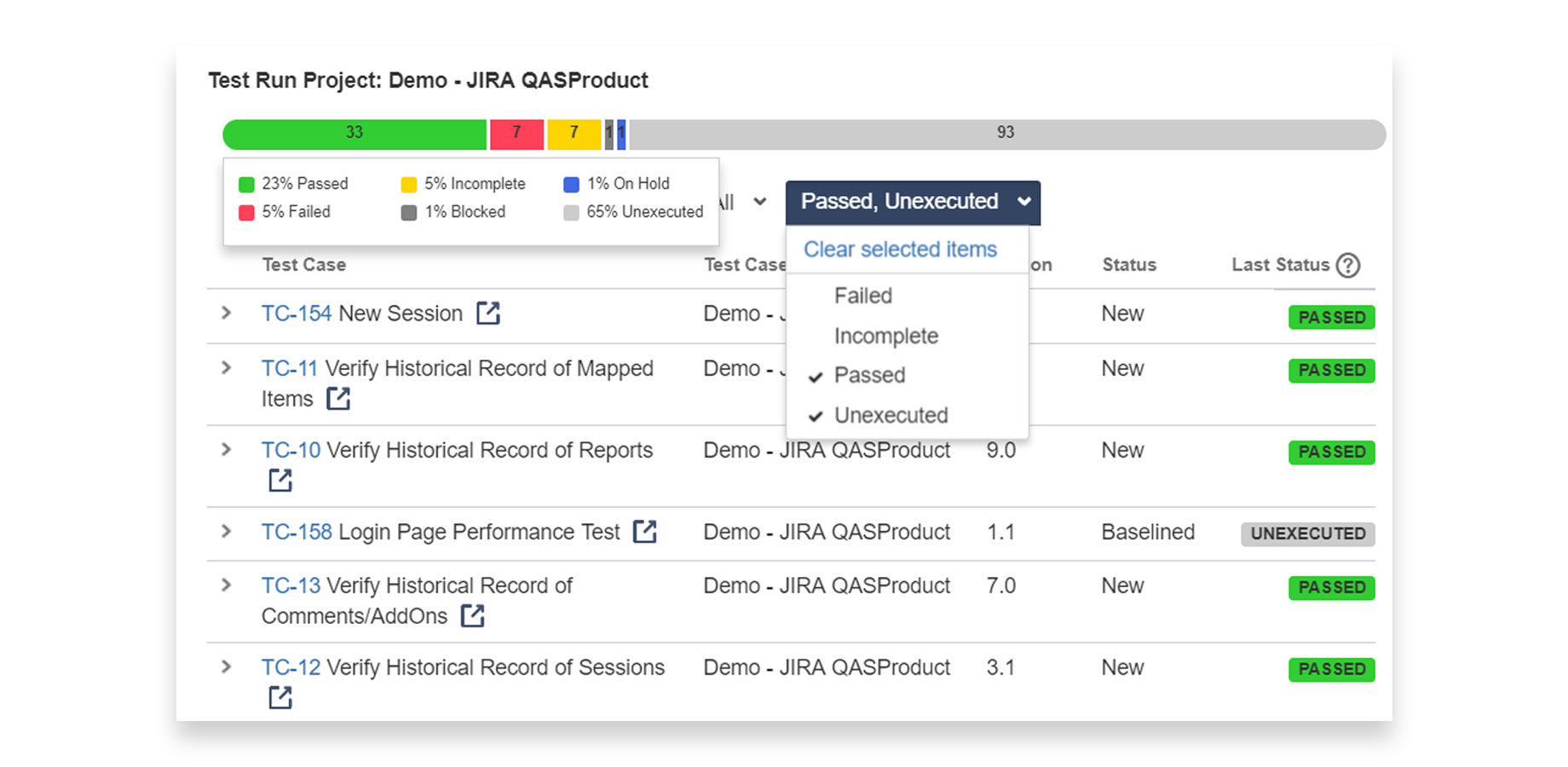 View test run execution data on any Jira issue.