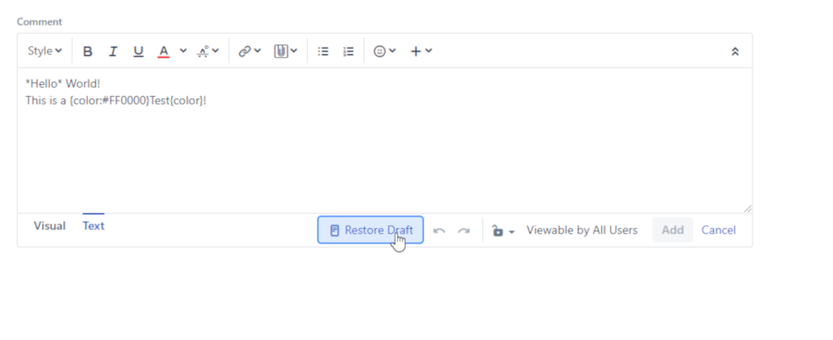 Editor with button to restore a saved draft