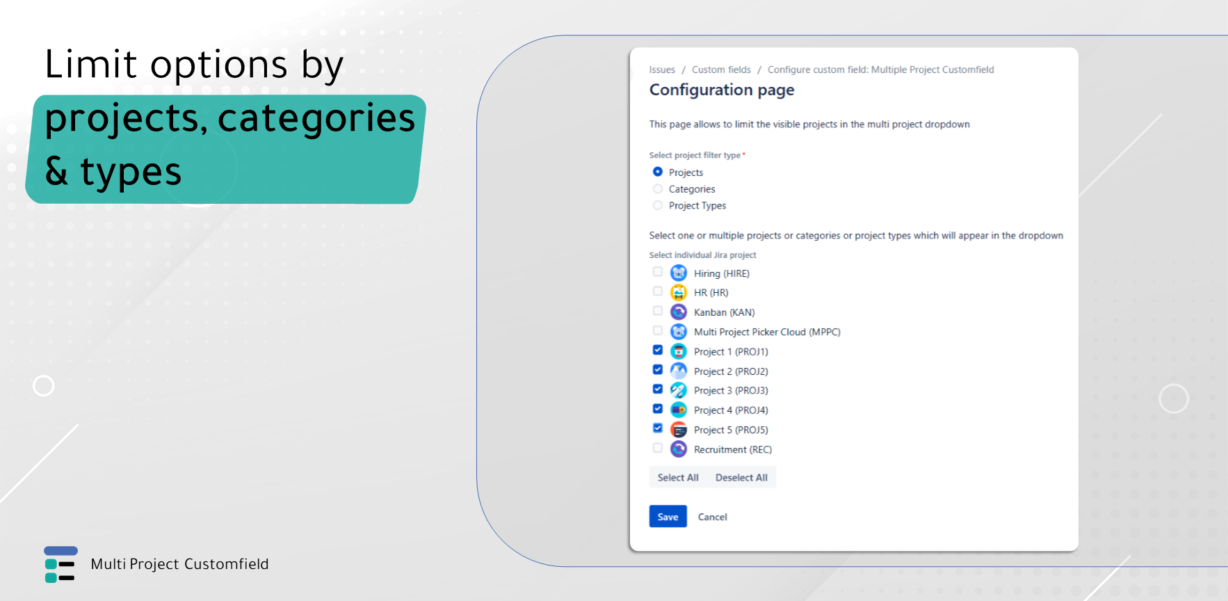 Limit selectable by Project, Categories & Types