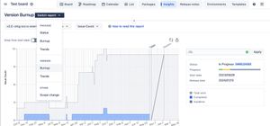 List of reports for analytical insights about release status and progress. Individual and cumulative Burnups and Trends, Release status and Scope Change reports. All reports are also available as Gadgets.