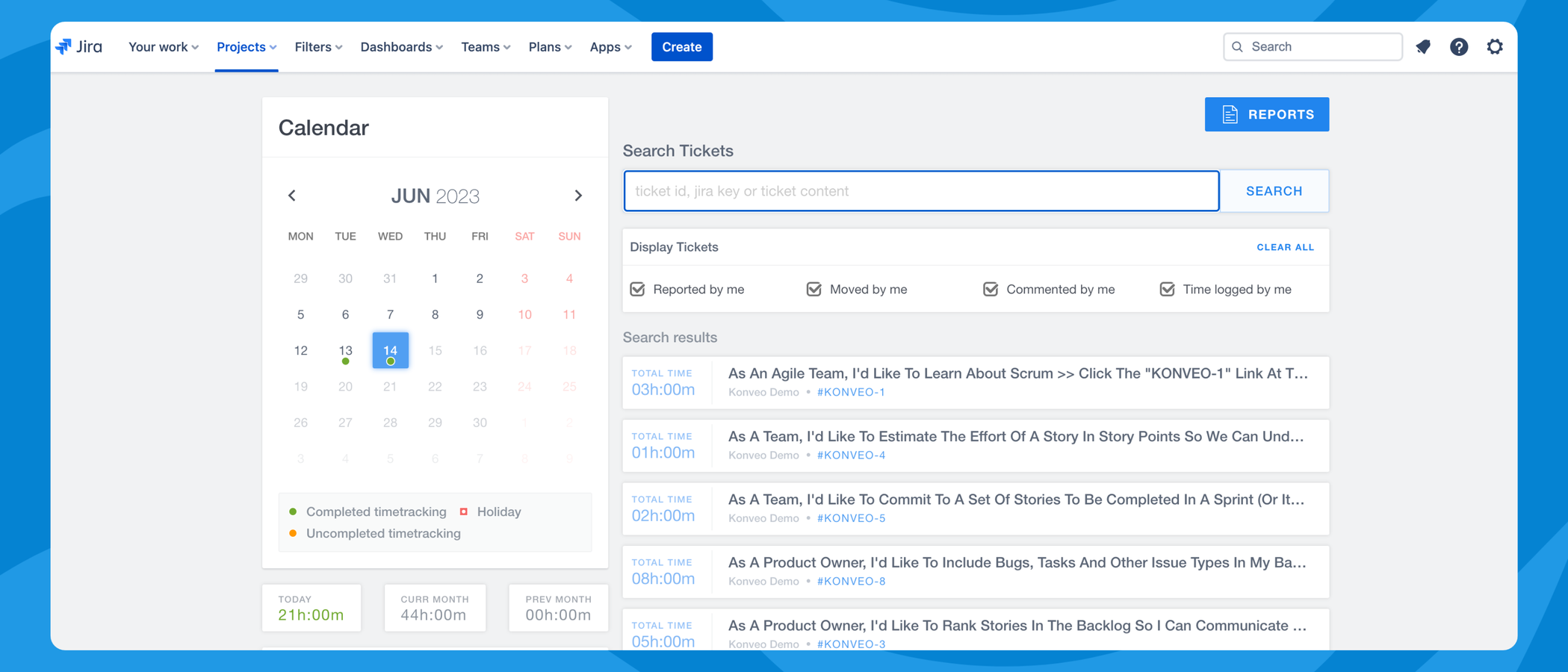Time Tracking Made Simple: Konveo allows you to quickly log time and view your daily tasks at a glance, eliminating the tedious process of sifting through individual tickets.