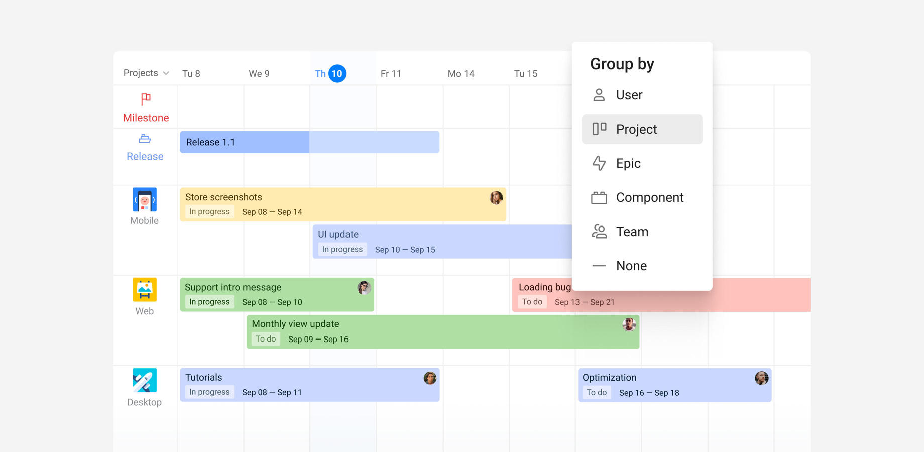 Build a visual Jira portfolio management roadmap to get an overview of how all your projects are progressing. Manage releases and highlight key dates with milestones to check whether your work is on schedule.