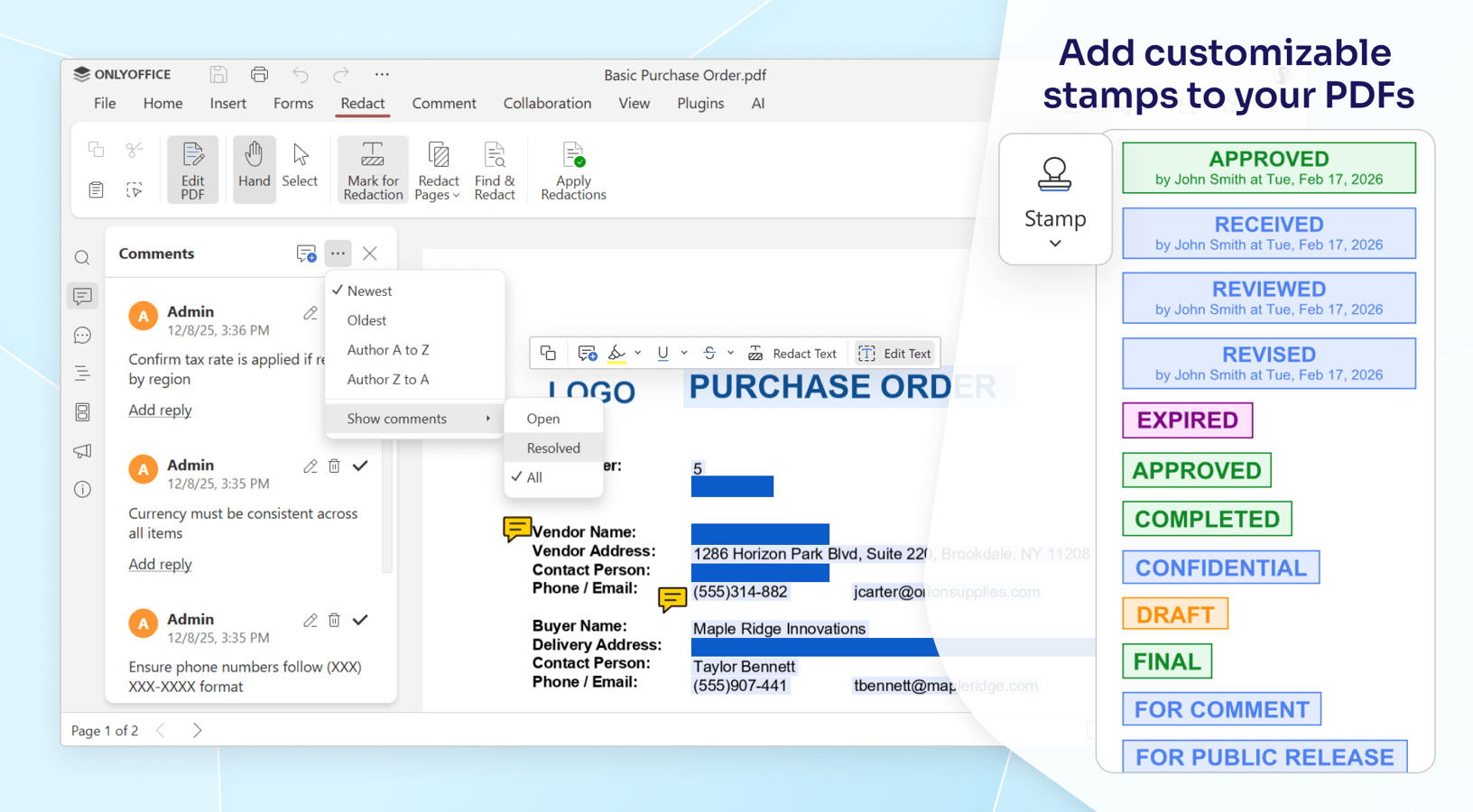 In this screenshot, you can see how editing of PDFs with ONLYOFFICE Docs within Jira Cloud looks like.