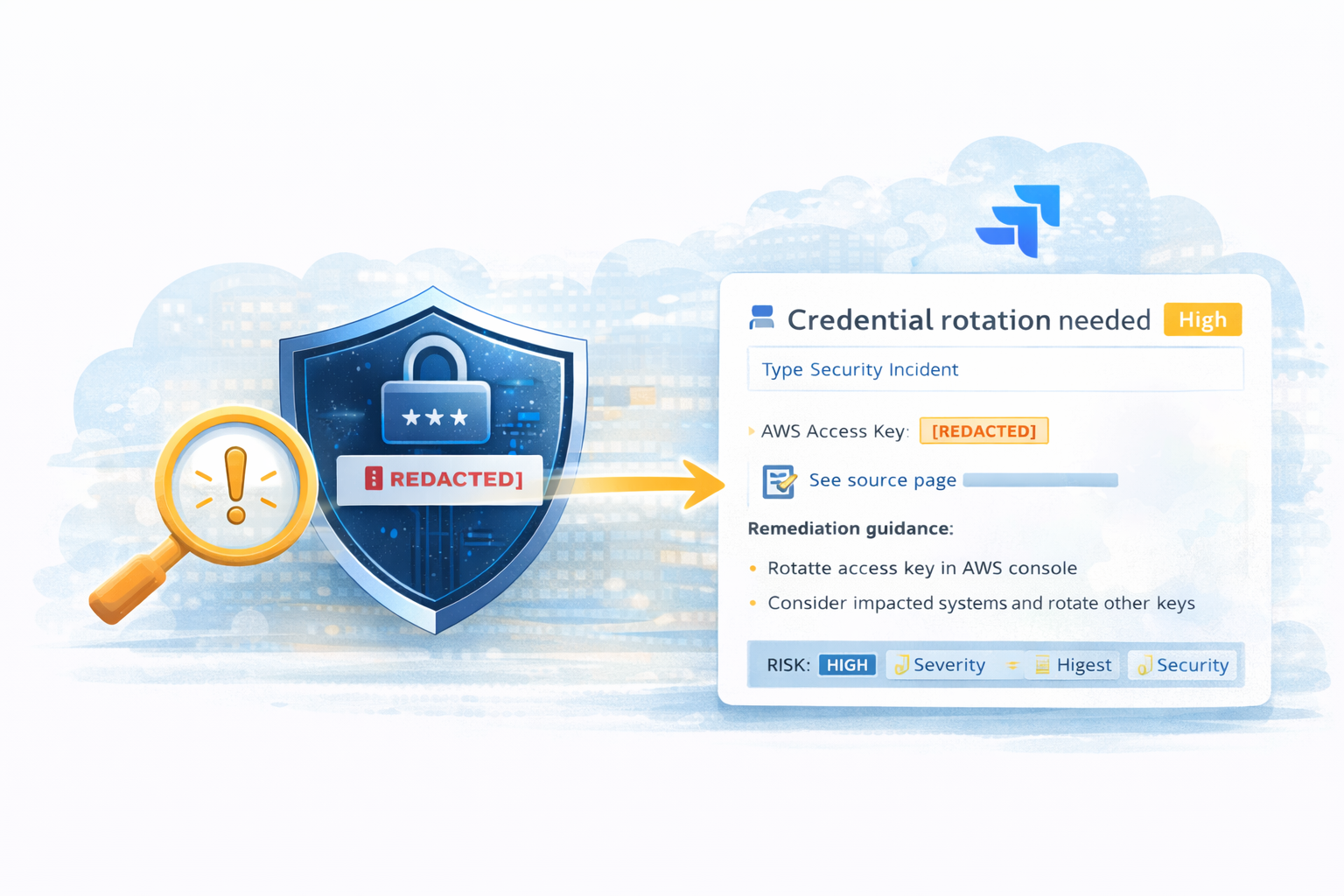 Secrets are detected and redacted automatically inside Confluence pages, comments, and Jira work items without breaking content formatting