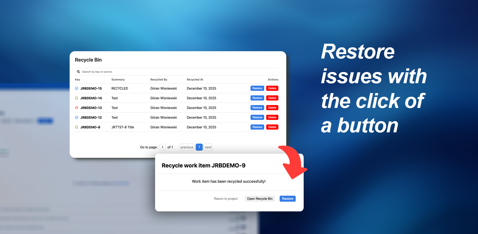 Restore issues with a single click