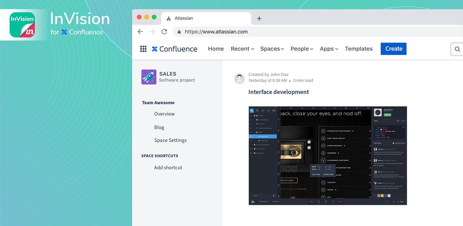Embed the entire InVision UI into Confluence