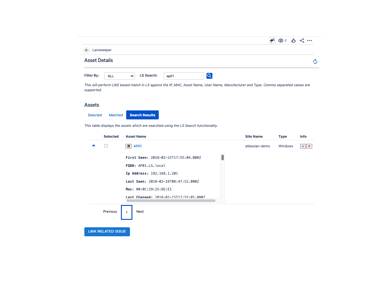 1 Click access to Lansweeper Asset Details.