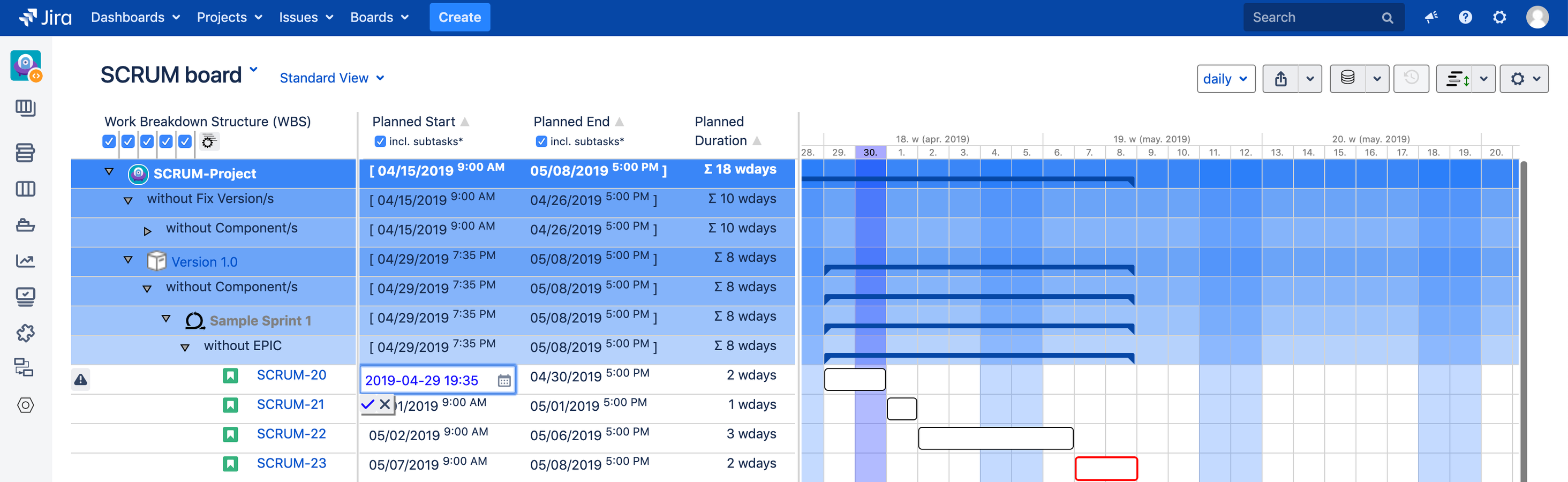 Enhanced integration of Jira Agile displaying issues within the order of your agile board and optionally group by sprints for teams or by epics for product owners.