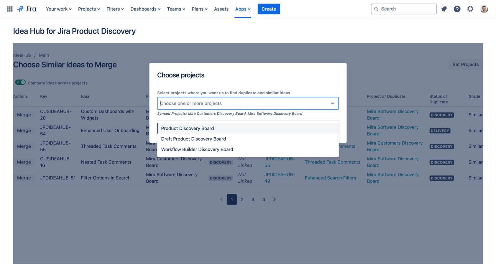 Choose to sync and find similar ideas in new JPD projects