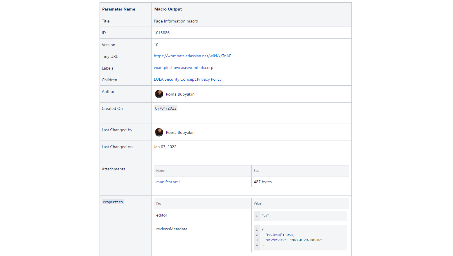 List of possible parameters that will be updated dynamically