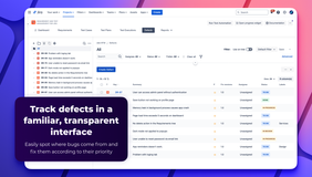 Track defects in a familiar, transparent interface. Easily spot where bugs come from and fix them according to their priority.