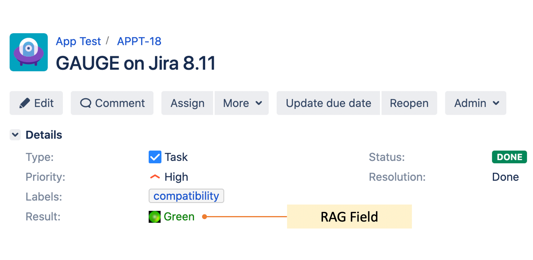 Issue view with RAG custom field