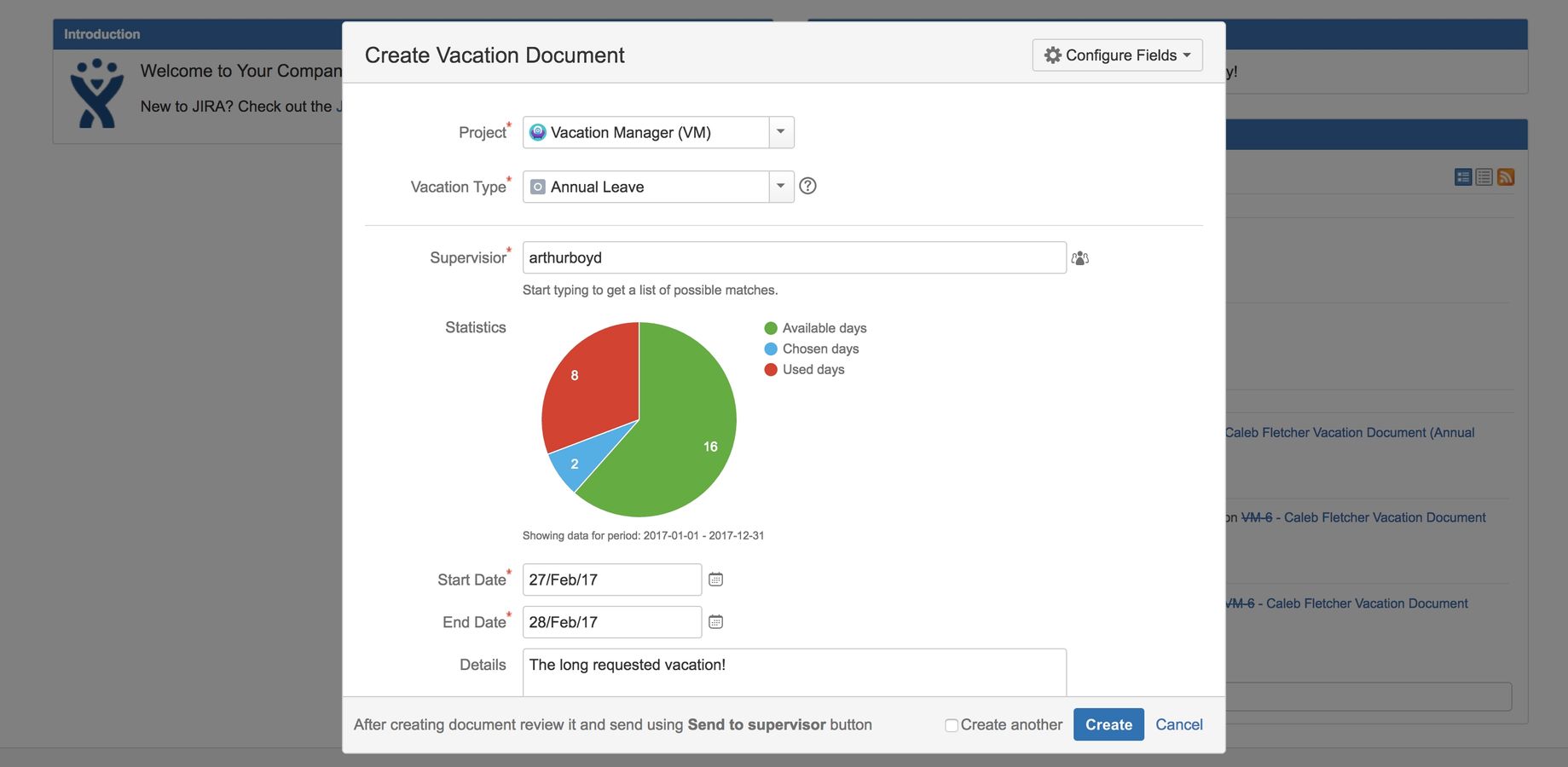 Creating Vacation request
