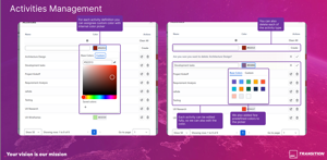 Create and manage activities, customize their colors, and keep project work clearly organized and easy to distinguish on the timeline.