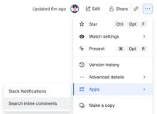 Opening Search inline comments from any page's ... menu, under Apps.