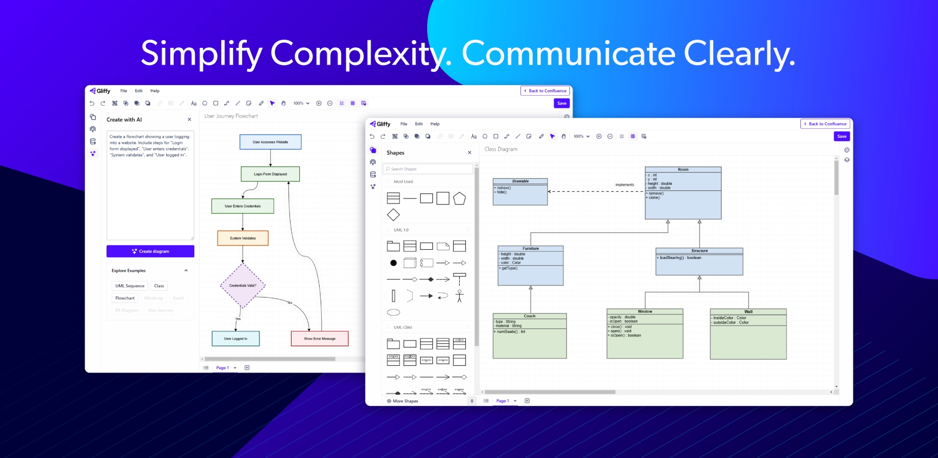 With Gliffy, you can create detailed diagrams of key processes and structures. Interactive layers and automatic updates across linked duplicates make these visuals a valuable resource for communication and collaboration.