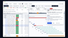 The real plan on a Jira timeline of 1,978 open work items: epics grouped by the quarter they finish, and a bar's card showing what VOY-20 waits on.