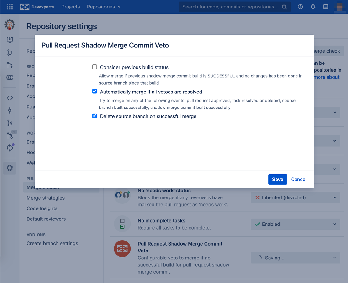 One veto allows to block pull-request on build failure and automate merge if no veto remains at the moment of any pull-request "update" event