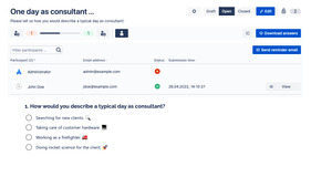 After conducting the survey, you can view and inspect the results directly in Confluence or export them for further analysis.