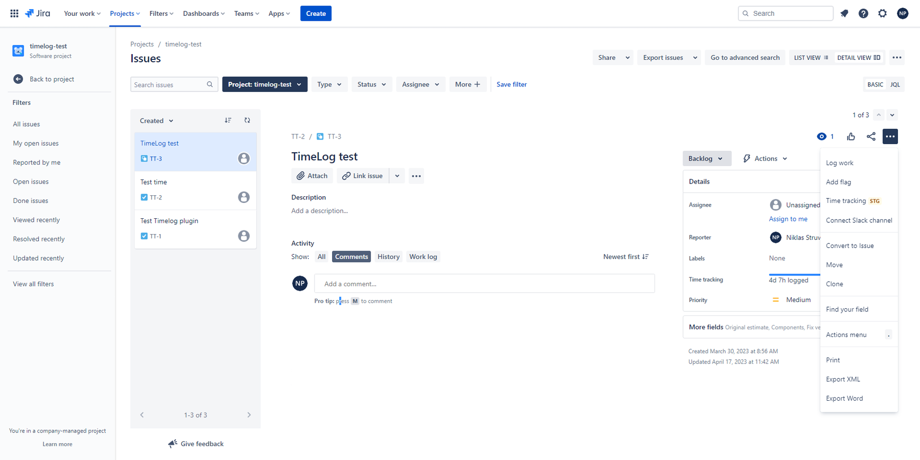 Click on the three dots and choose time tracking. You are ready to track in real-time in both systems
