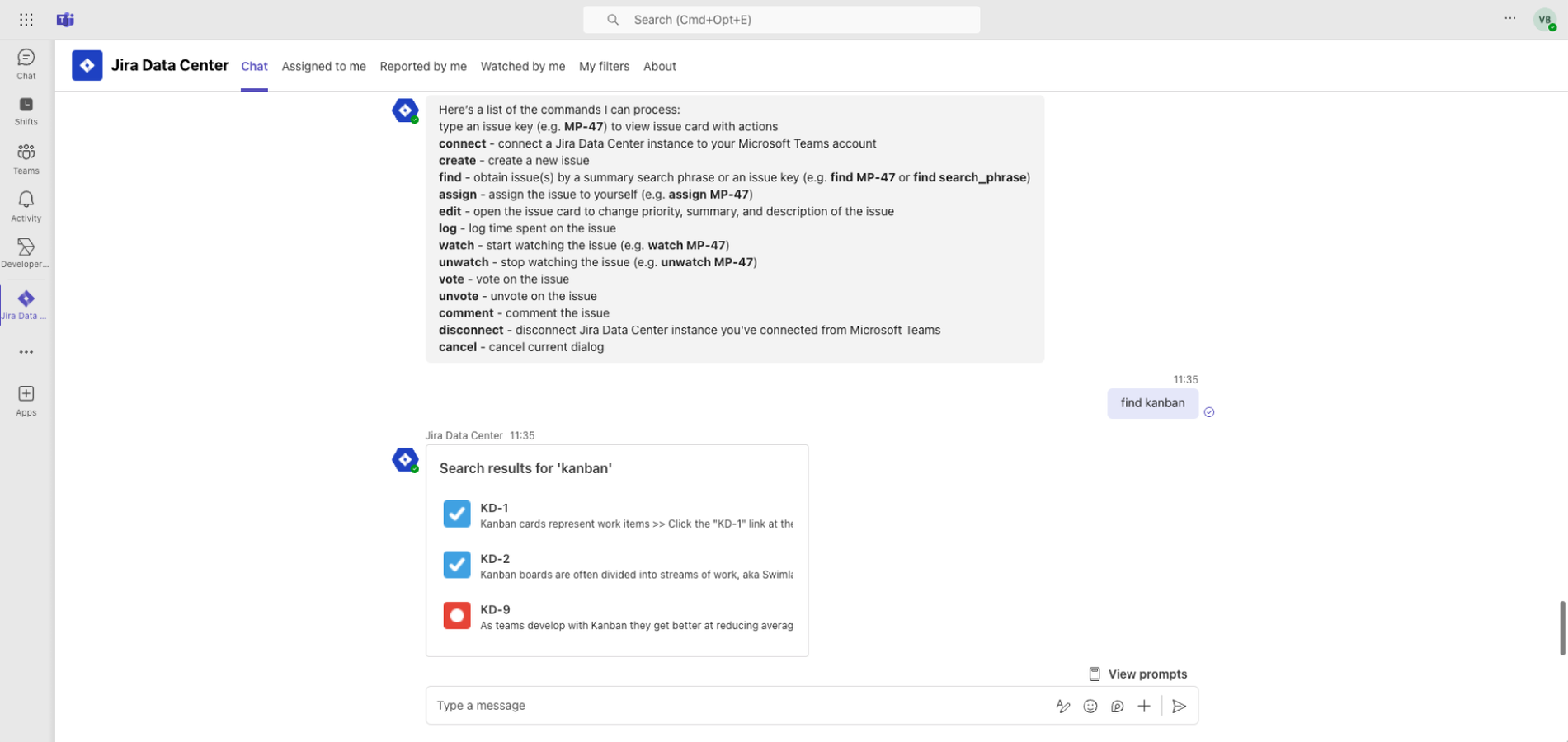 Quick actions with Jira Data Center bot
