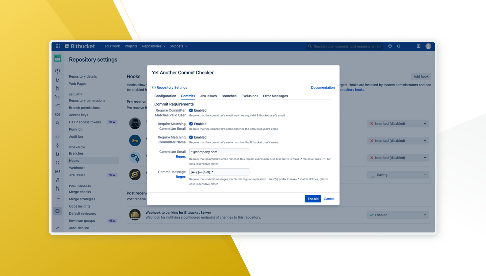 Example YACC repository-level configuration window (many more settings are available by scrolling down).