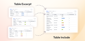 Keep one table per page and aggregate them all into a single filterable view with Table Excerpt and Table Excerpt Include. Each team edits its own table; everyone reads one.