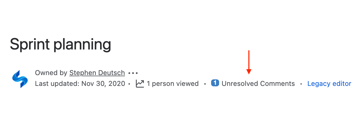 No more searching for highlighted text! See exactly how many unresolved comment threads are in a page and jump directly to the first one. Also, see how many attachment comments are unresolved at a glance.