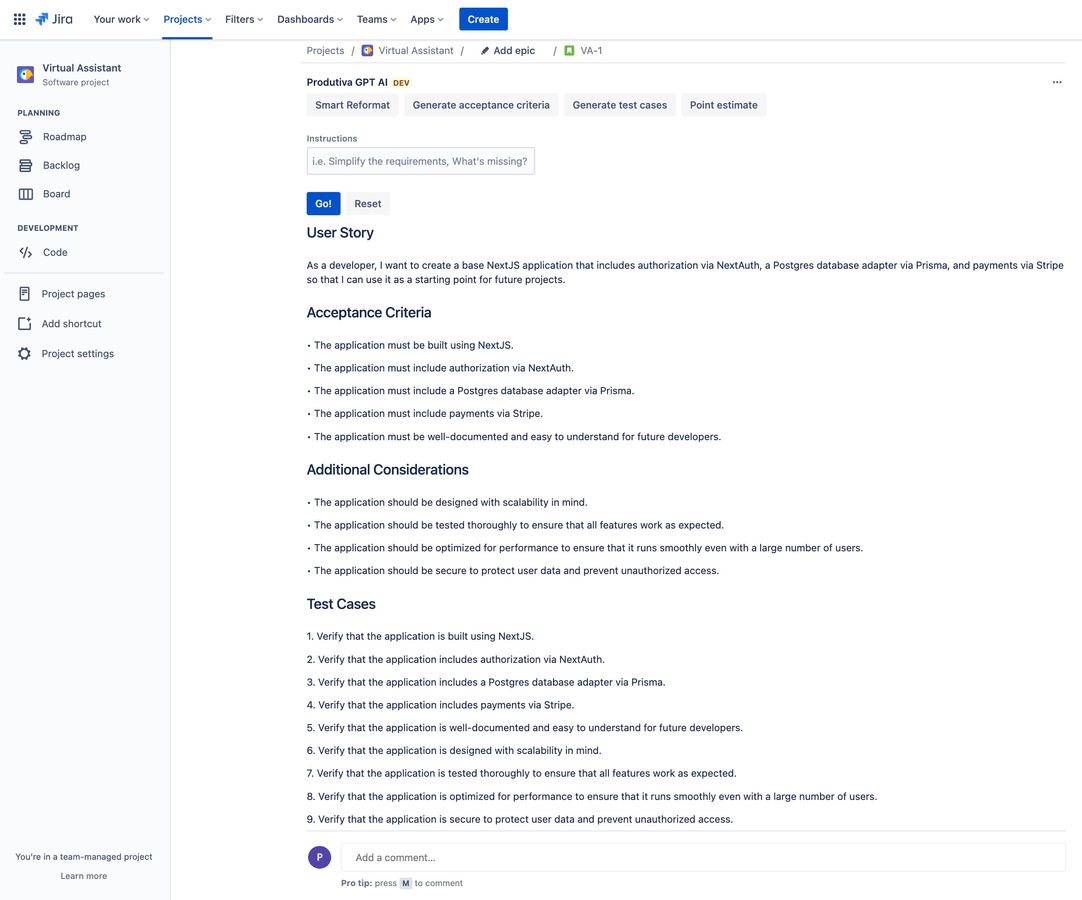 Smart Reformat generated the full user story with AI