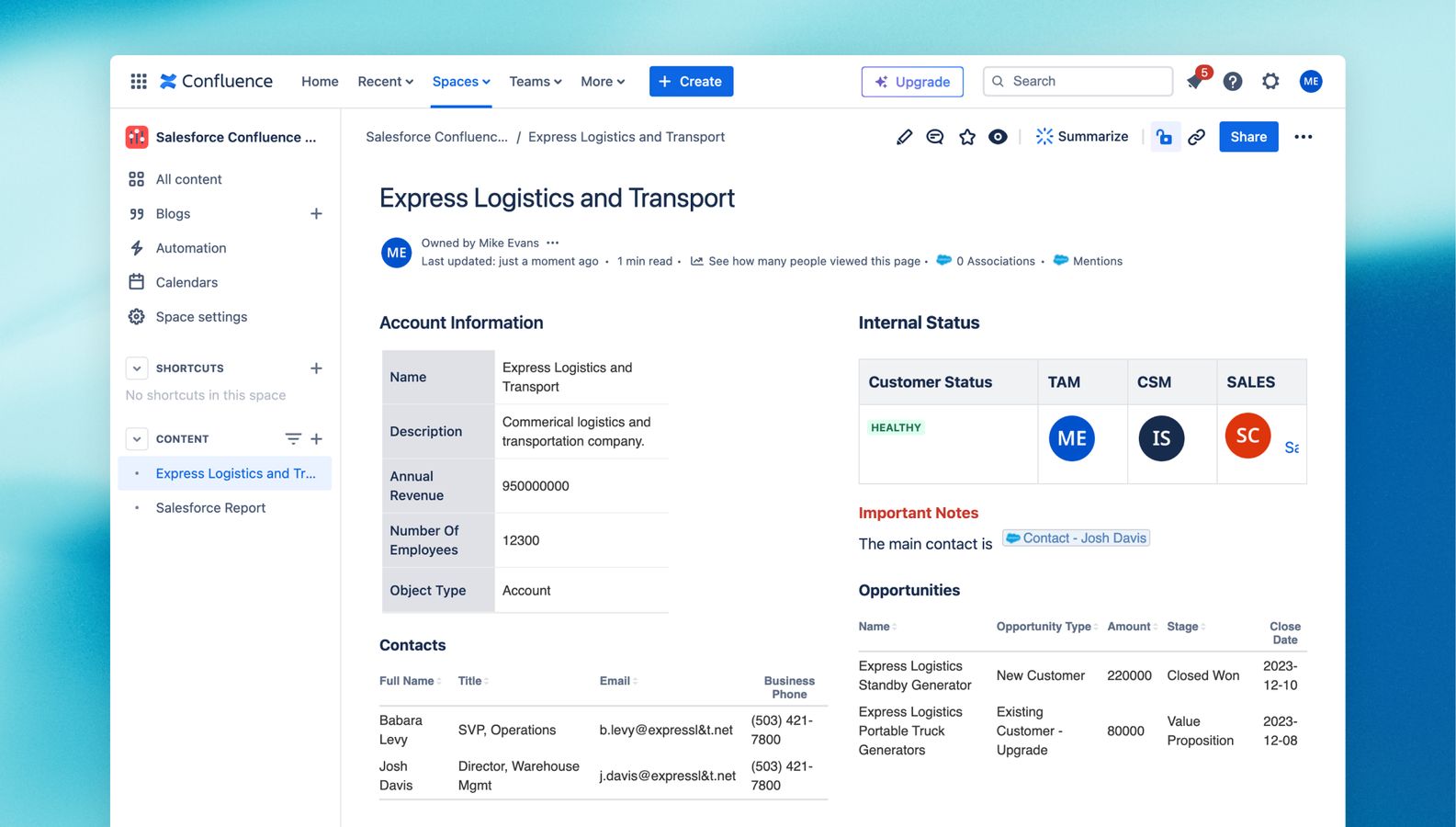 Effortlessly display relevant Salesforce data within Confluence, eliminating the need to switch platforms and ensuring customer information is always readily accessible.