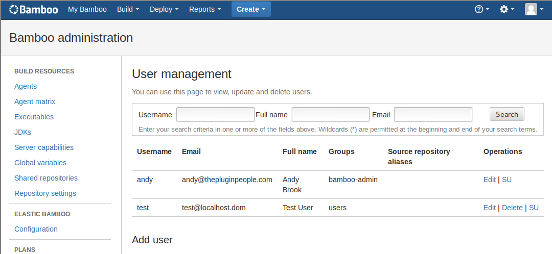 Shows the (now) automatically injected link in the User Browser for SU. Click the SU link to become that user.